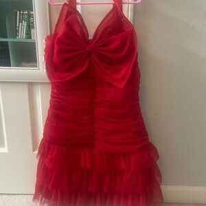 Kids Red Glitter Bow Dress